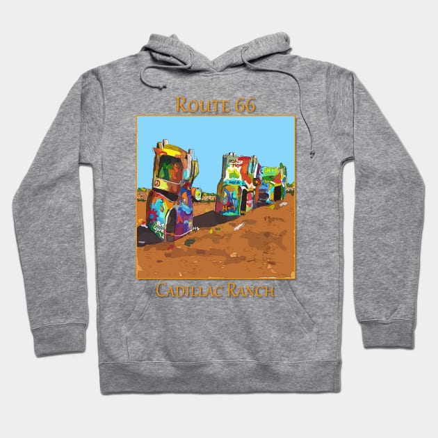 Cadillac Ranch, Route 66 Hoodie by WelshDesigns